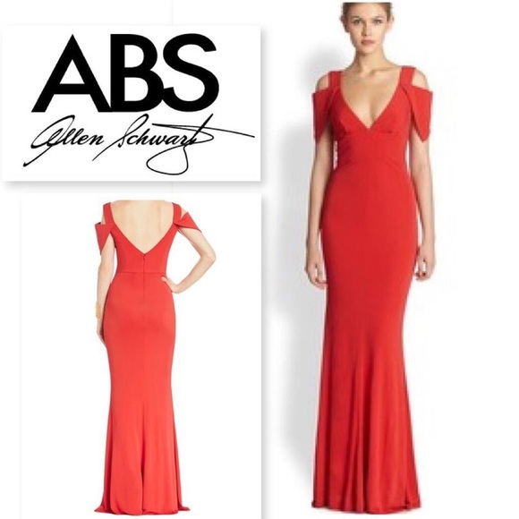 ABS Allen Schwartz Cold Shoulder Double V Gown - Picture 6 of 7